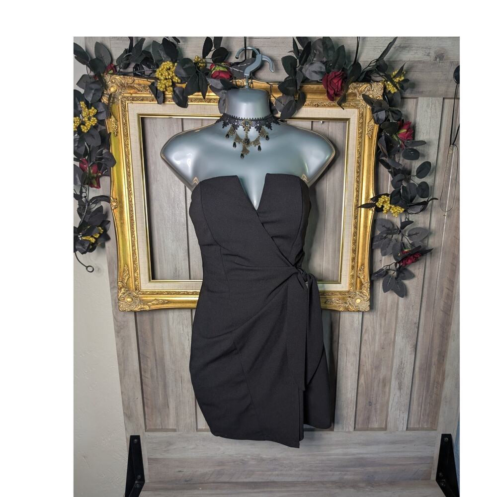 Three Pink Hearts Black Strapless Sweetheart Bodycon Mini Dress Size M